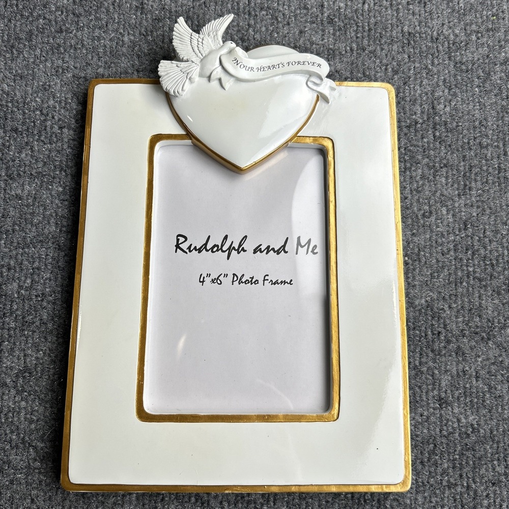 In Our Hearts Forever 4x6 Photo Frame White And Gold Frame Heart And Dove New
